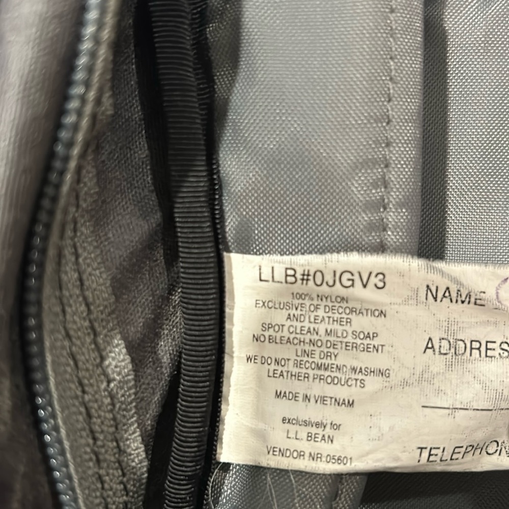 L.L. Bean backpack. All the zippers straps and clips work